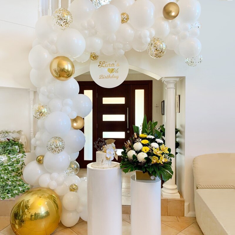 Balloons Arch Set White Golden Confetti Balloon Garland Baby Baptism Shower Christmas Wedding Birthday Party Decoration Inflatable Decorations