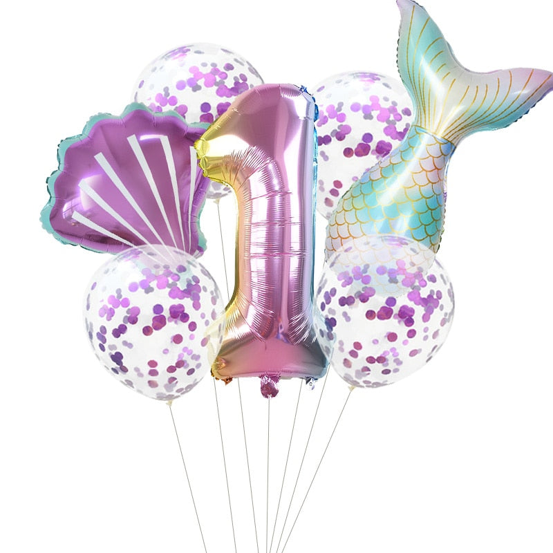 Pcs/Set Mermaid Party Number Foil Balloon Combination Baby Shower Birthday Decorations Helium Balloons 