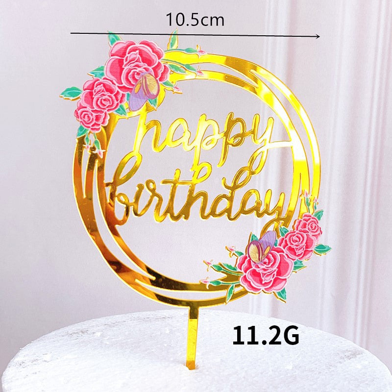 Rose Gold Birthday Party Cake Decorating Tools Happy Girl Boy Acrylic Topper Baby Shower Dessert Accessories 