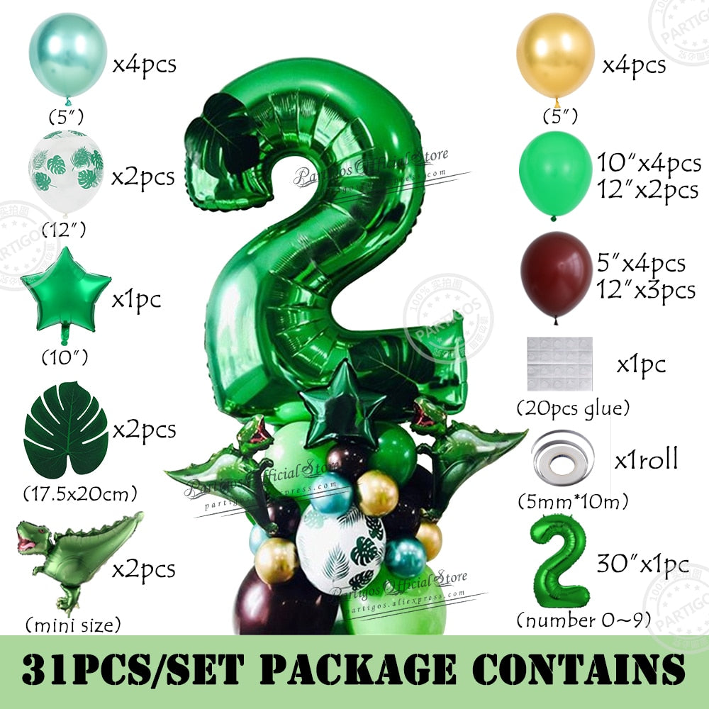 Pcs Jungle Dinosaur Party Balloons Inch Green Number Foil Ballon Pillar Kids Birthday Decors Jurassic Dragon 