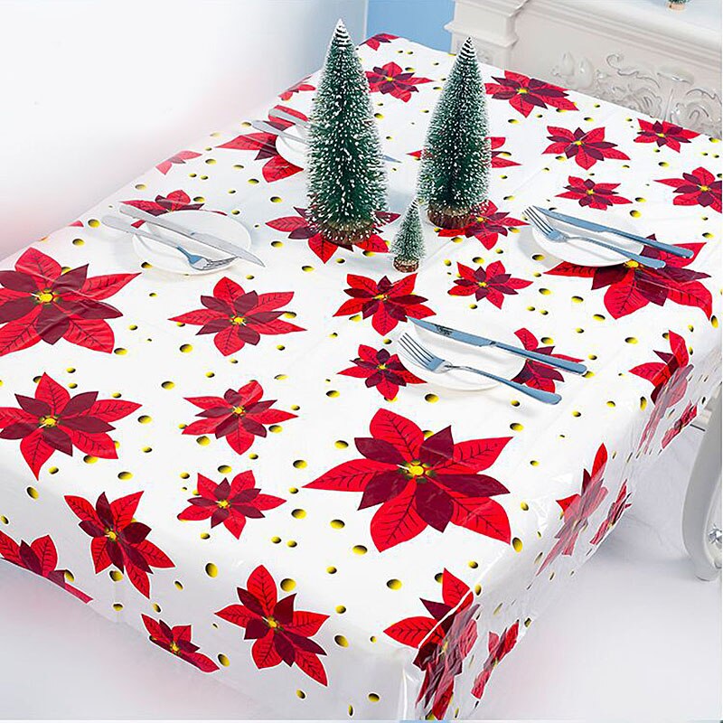 cm Christmas Tablecloth Disposable PVC Plastic Table Cloth Family Party Dinner Desk Decoration Cover Xmas Decor Home 