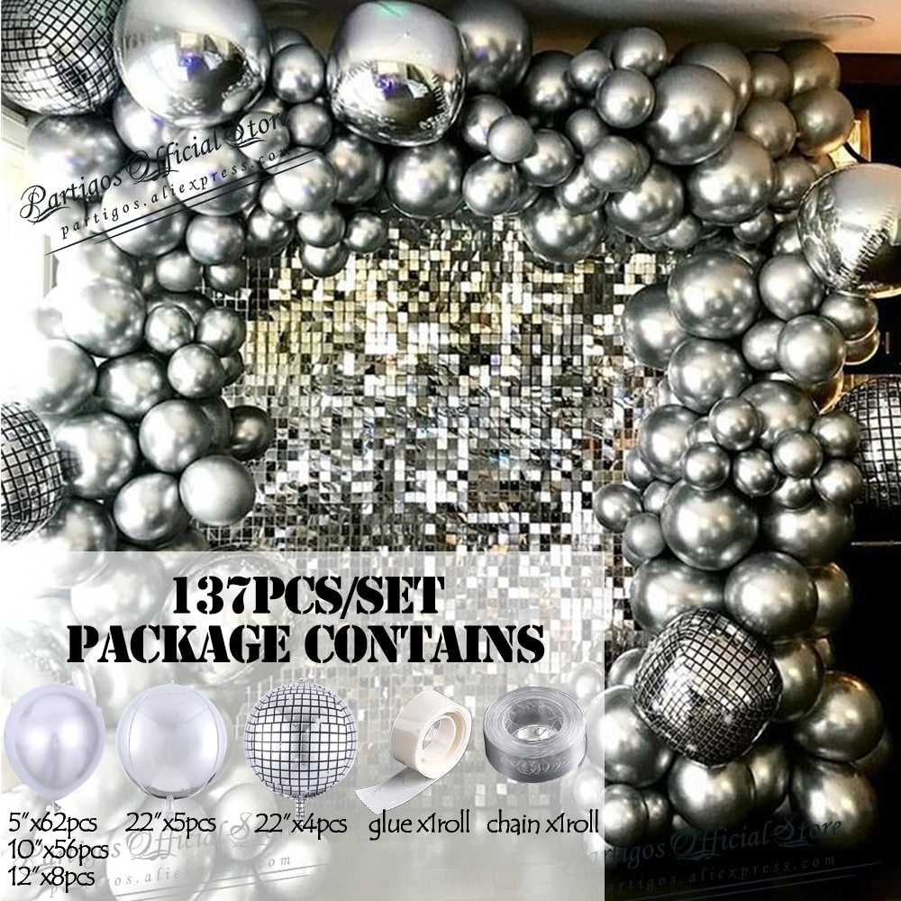 Pcs Silver Disco Foil Balloons Garland Arch Chrome Metal Globos Wedding Birthday Party Decoration Retro Decor Inflatable Decorations