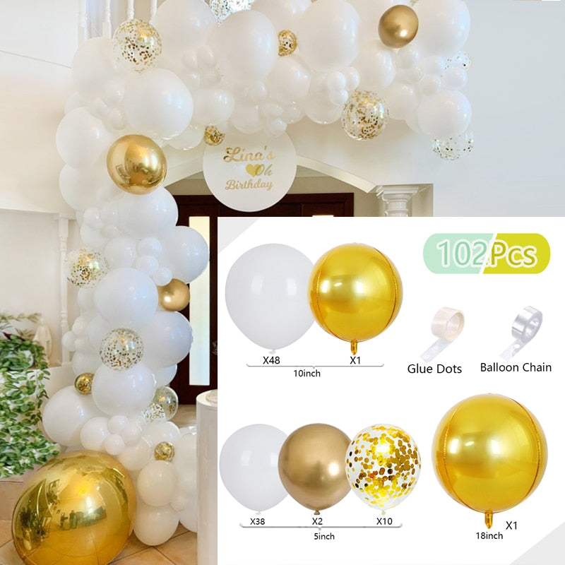 Balloons Arch Set White Golden Confetti Balloon Garland Baby Baptism Shower Christmas Wedding Birthday Party Decoration Inflatable Decorations