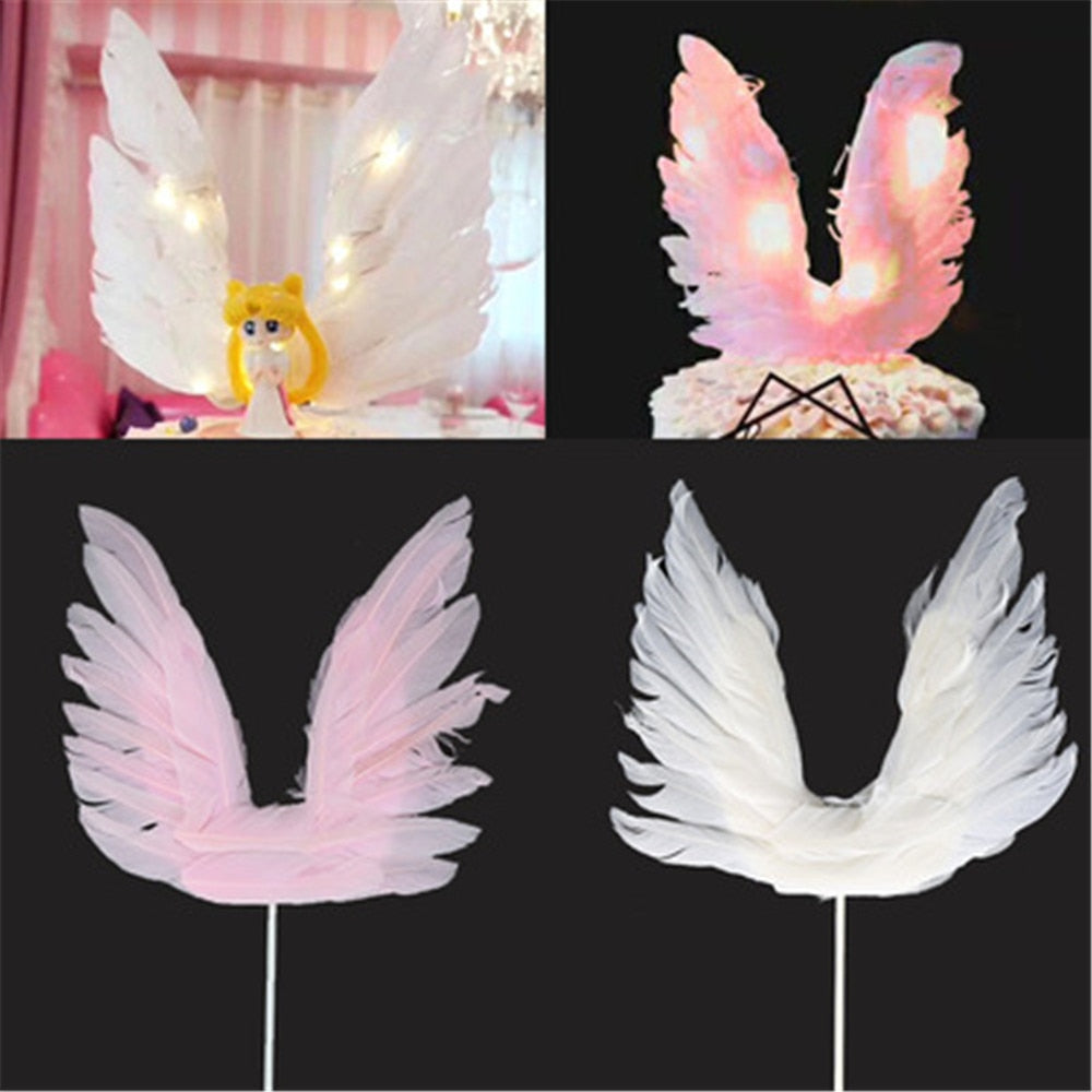 pcs White Pink Angel Feather Wing Flag Cake Toppers Wedding Birthday Party Baking Dessert Top Decoration Supplies 