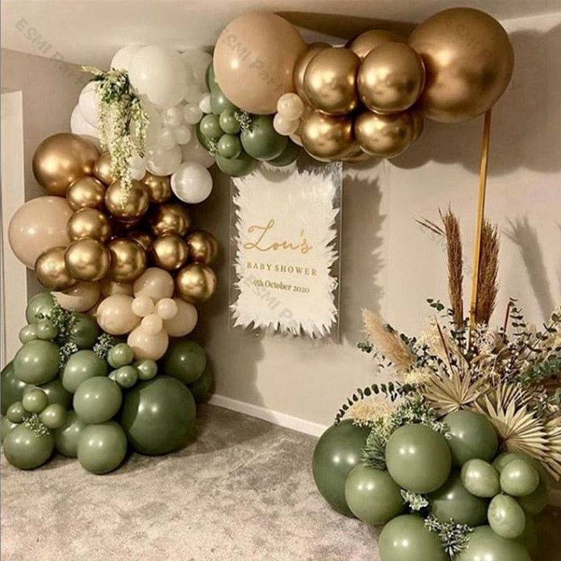 pcs Avocado Green Nude Balloon Garland DIY Birthday Party Decoration Matte White Metallic Gold Ballon Arch Kit Wedding Decor Inflatable Decorations