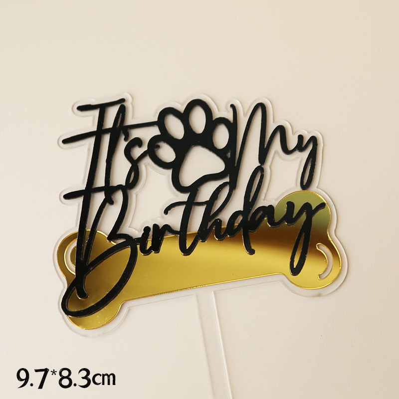 Acrylic Happy Birthday Cake Topper Husky dog Flags Crown Stars Decoration Lovely Cartoon puppy Baby Kid Party Cakes Gifts 