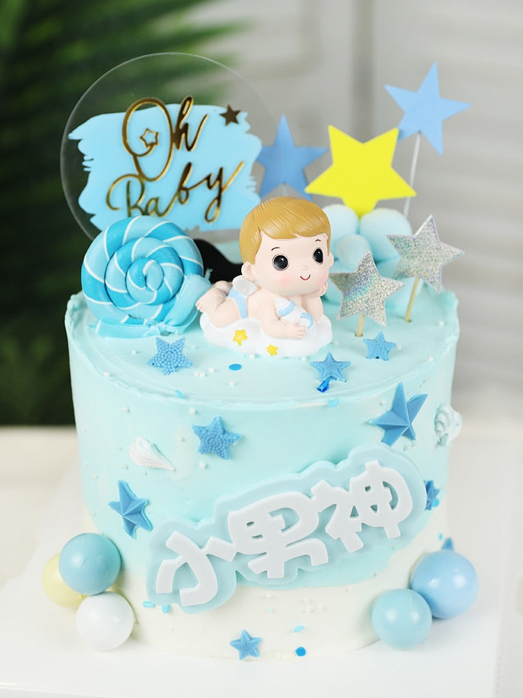 100 days Oh Baby Kid Cake Topper Happy Birthday Boy Princess Favors Lovely Doll Baby bottle Ornaments Cake Decoration Supplies PartyDecorHQ