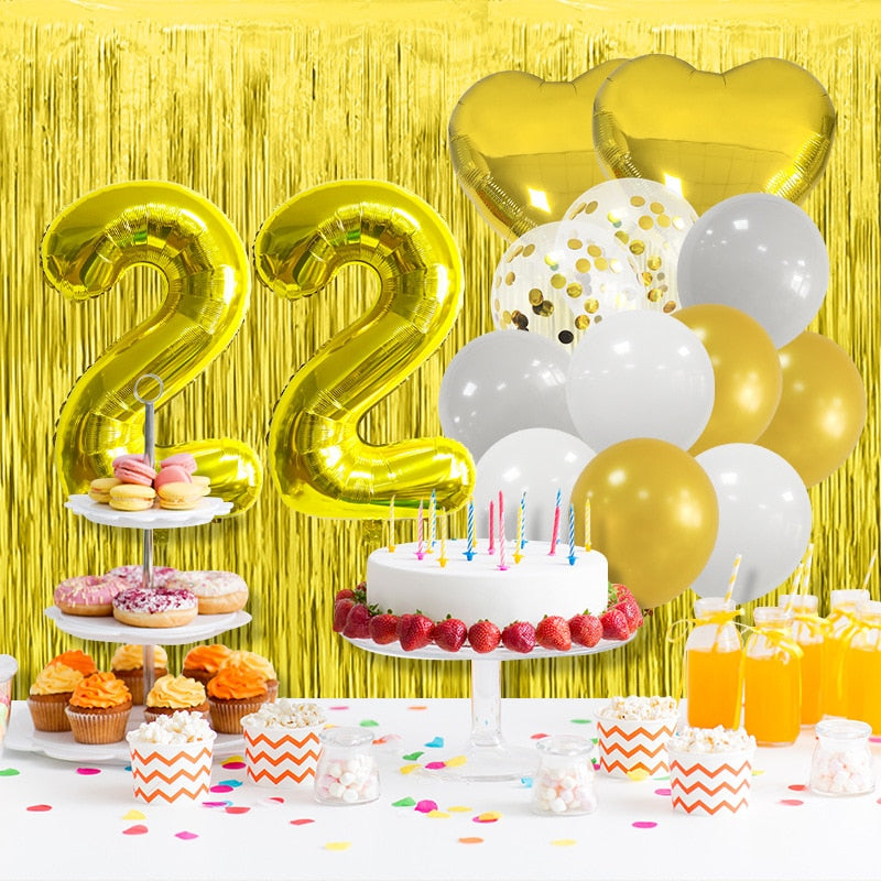 Happy Birthday Party Decorations Gold Latex Balloons Kit Foil Curtain Confetti st th 