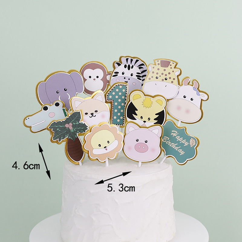 Jungle Safari Animals Birthday Party Cake Topper Soft pottery Panda Tiger Elephant oh baby year Decoration Supplies Gift 