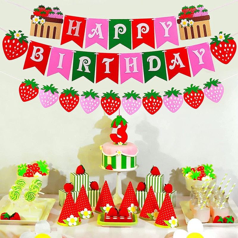 Strawberry Theme Birthday Party Supplies Happy Banner Girl st nd rd Decoration 