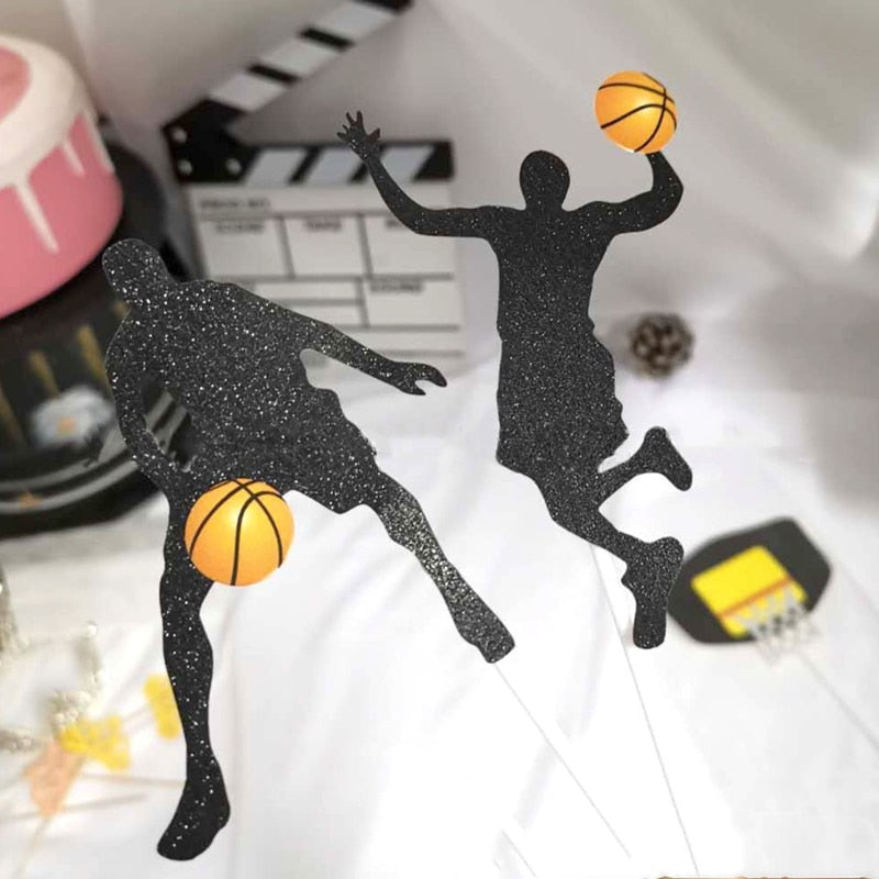 pcs Paper glitter basketball Cake Toppers Basketball player cake dessert Adorn card Flags Decor Baking DIY Party Supplies 