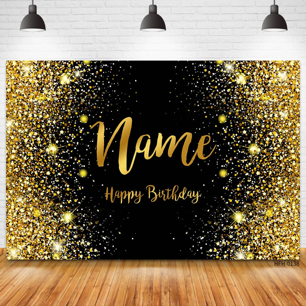 Custom Name Gold Glitter Birthday Party Banner Backgrounds Baby Shower Child Kid Diy Photography Backdrop Photo Studio Prop 