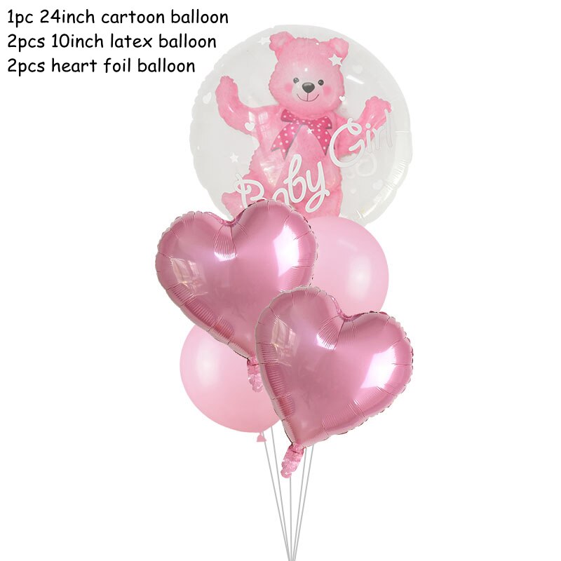 Transparent Baby Girl Boy Bear Bubble Balloon Shower Blue Pink Foil Set Kids Birthday Gender Reveal Decorations 