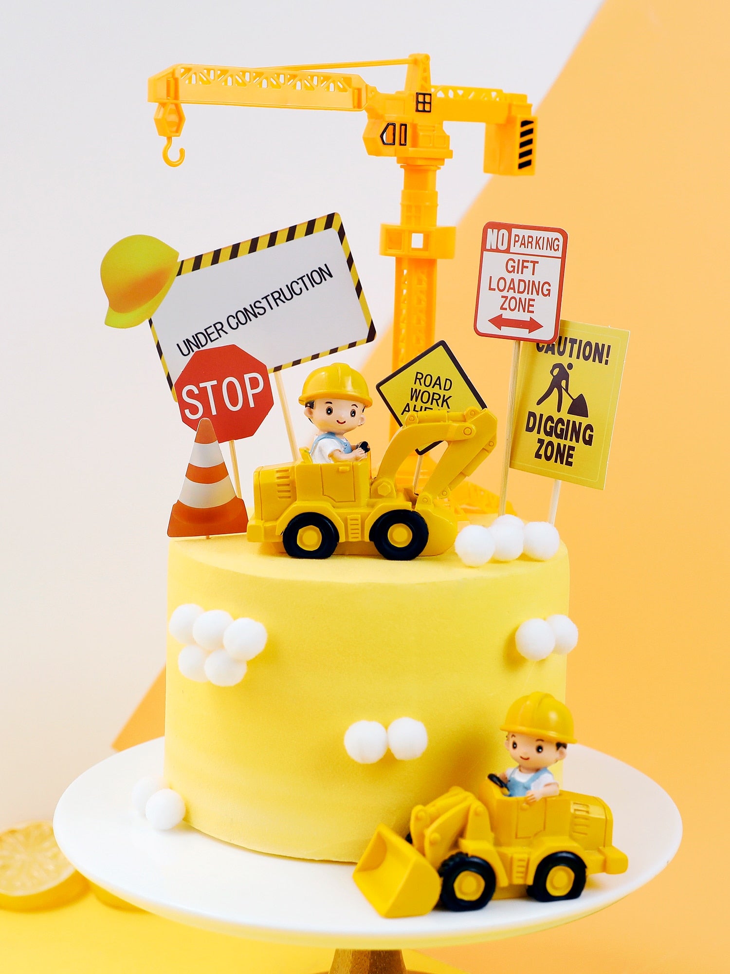 Engineering Vehicle Cake Decor Digging Machine Toppers Crane Decors Happy Birthday Party Kids Boys Toys 