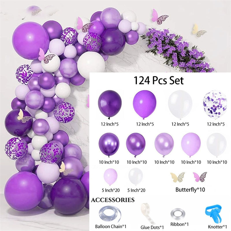 Purple Balloons Garland Arch Kit Light Purple White Gold Confetti Ballons Arch Chain For Girls Birthday Wedding Party Decor PartyDecorHQ