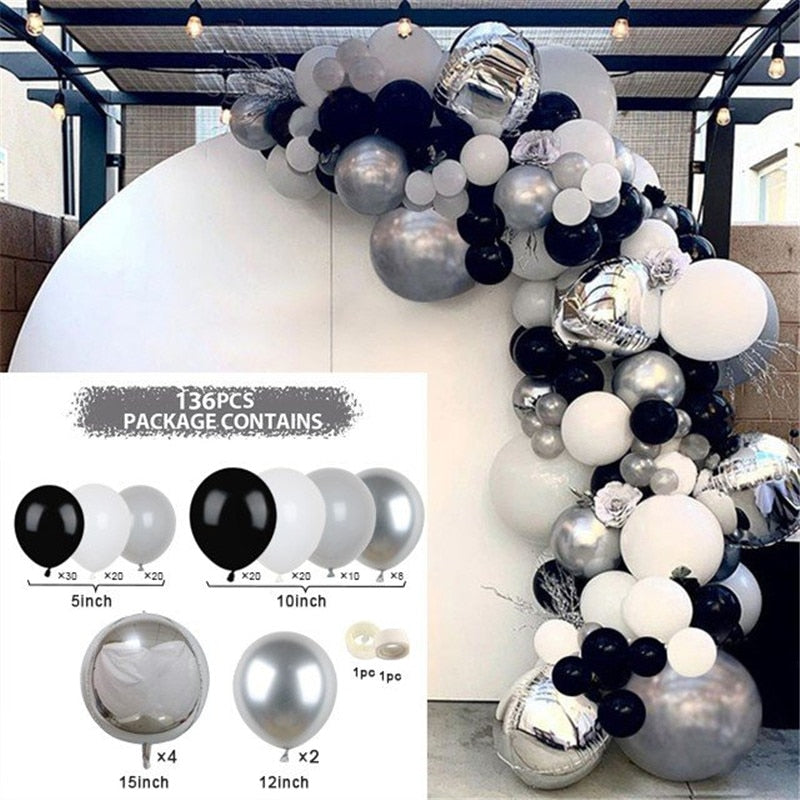 set White Gold Balloons Garland Arch Kit Dot Chrome Metallic Latex Ballon Wedding Birthday Party Decor Baby Shower Globos Inflatable Decorations