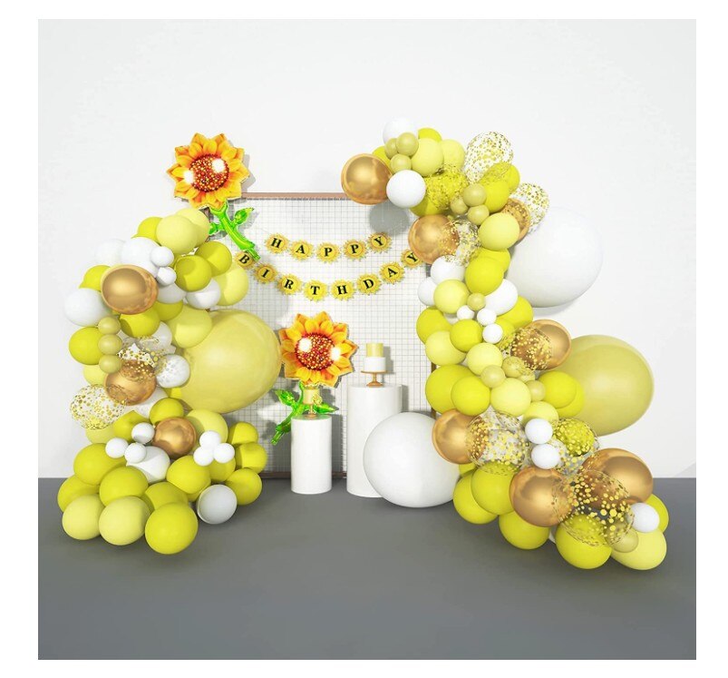 142 Pcs Sunflower Theme Birthday Party Decoration for Girls Birthday Supplies with Yellow Balloon Arch Set Artificial Sunflower PartyDecorHQ