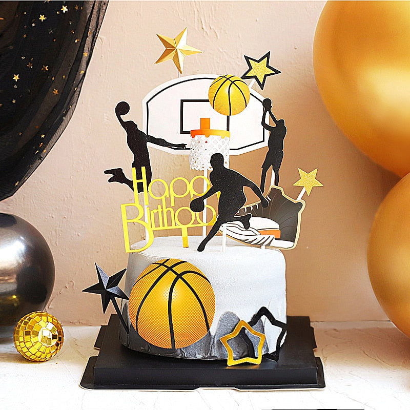 1Set/lot Basketball Theme Party Happy Birthday Banner Cake Topper Kids Boy Birthday Party Basketball Cake Decorations Supplies PartyDecorHQ