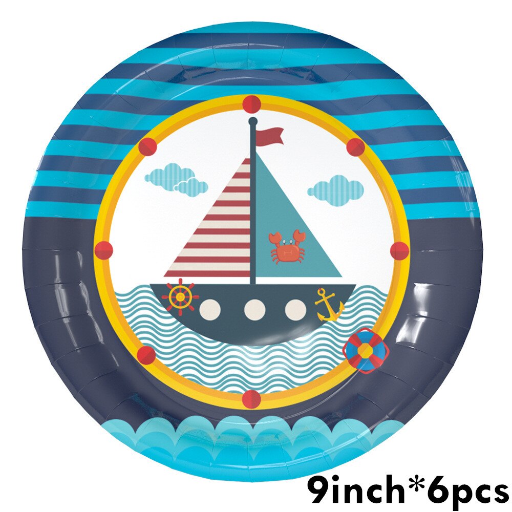 Nautical Theme Tableware Sets Kids Birthday Party Decorations Marine Blue Boat Paper Plates Cups sailboat Supplies 