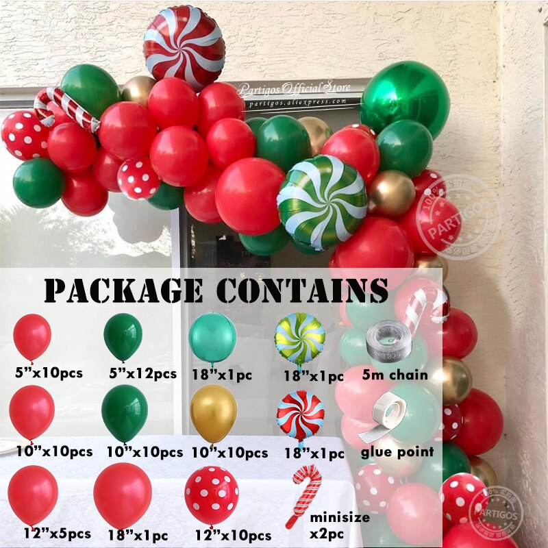 Set Pcs Merry Christmas Balloons Garland Red Green DIY Ballon Chain Helium Round Foil Candy Globos Santa Claus Navidad Canes Inflatable Party Decorations