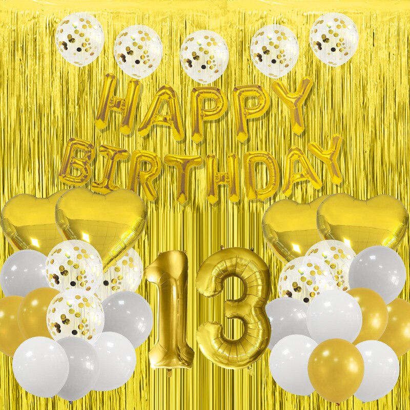 Happy Birthday Party Decorations Gold Latex Balloons Kit Foil Curtain Confetti st th 