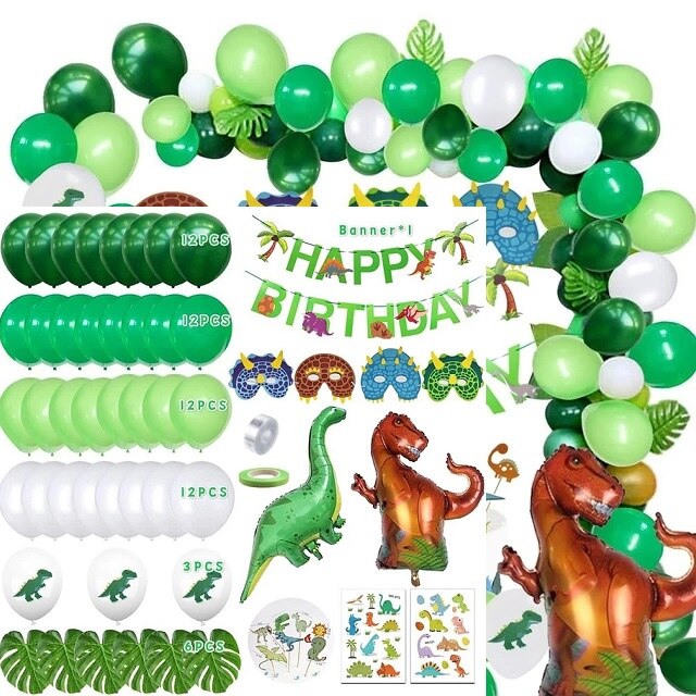 Jungle Wildlife Aluminum Foil Balloon Garland Baby Shower One Year Old Birthday Decoration Green Arch Kit Party Supplies Inflatable Decorations