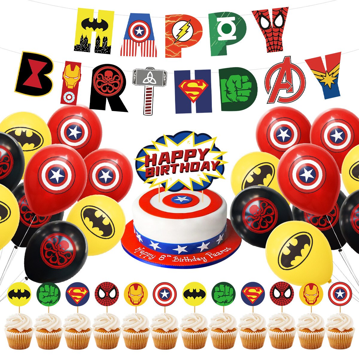 Red Yellow Balloon Set Birthday Party Decoration Happy Banner Cake Topper Children's Supplies 