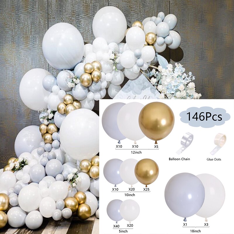 Pcs Balloons Arch Set Gray White Gold Balloon Garland Wedding Baby Baptism Shower Birthday Party Kit Decoration Inflatable Decorations