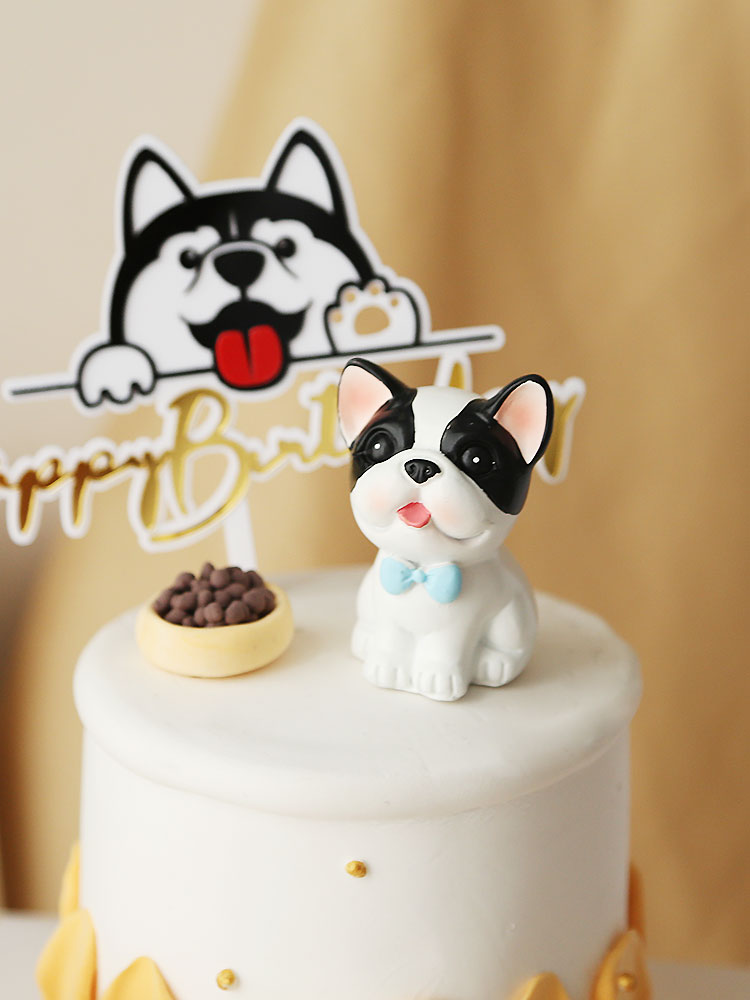 Acrylic Happy Birthday Cake Topper Husky dog Flags Crown Stars Decoration Lovely Cartoon puppy Baby Kid Party Cakes Gifts 