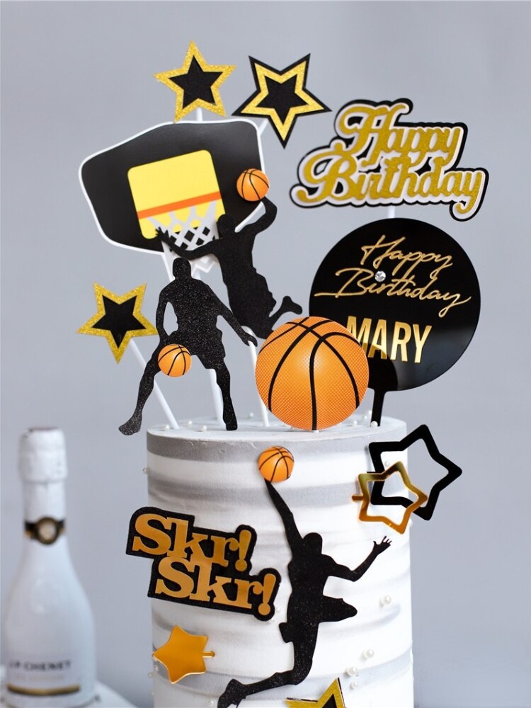 Set/lot Basketball Theme Party Happy Birthday Banner Cake Topper Kids Boy Decorations Supplies 