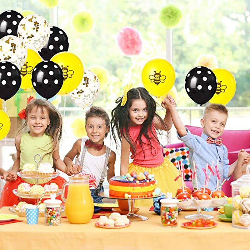 Pcs Cute Bee Confetti Latex Balloons Kids boy girl Birthday Party Decoration Gold Black Polka Dot baby shower 