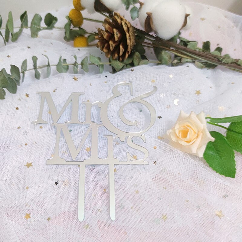 Acrylic Wedding Cake Toppers Golden Mrs Mrs. Engagement Baking Cakes Ceremony Decorations Supplies 