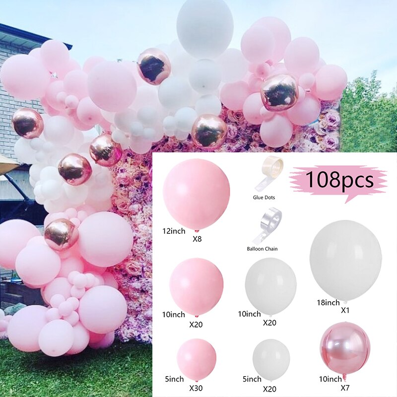 Latex Balloons Arch Set Pink White And Rose Gold Balloon Garland Wedding Birthday Party Decoration Baby Baptism Shower Balloon PartyDecorHQ