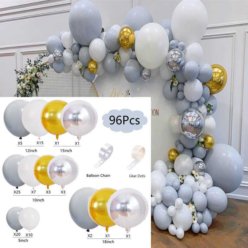 Balloons Arch Set Grey White Balloon Garland Wedding Baby Baptism Shower Happy Birthday Party Silver Gold Decoration Inflatable Decorations