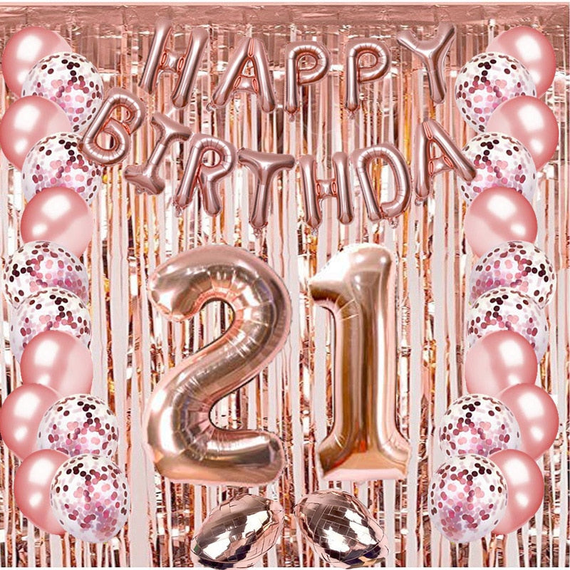 Rose Gold 16th Birthday Decoration Balloon Set with Number Foil Balloons Fringe Curtain for Girls 16th/20th/30th Birthday PartyDecorHQ