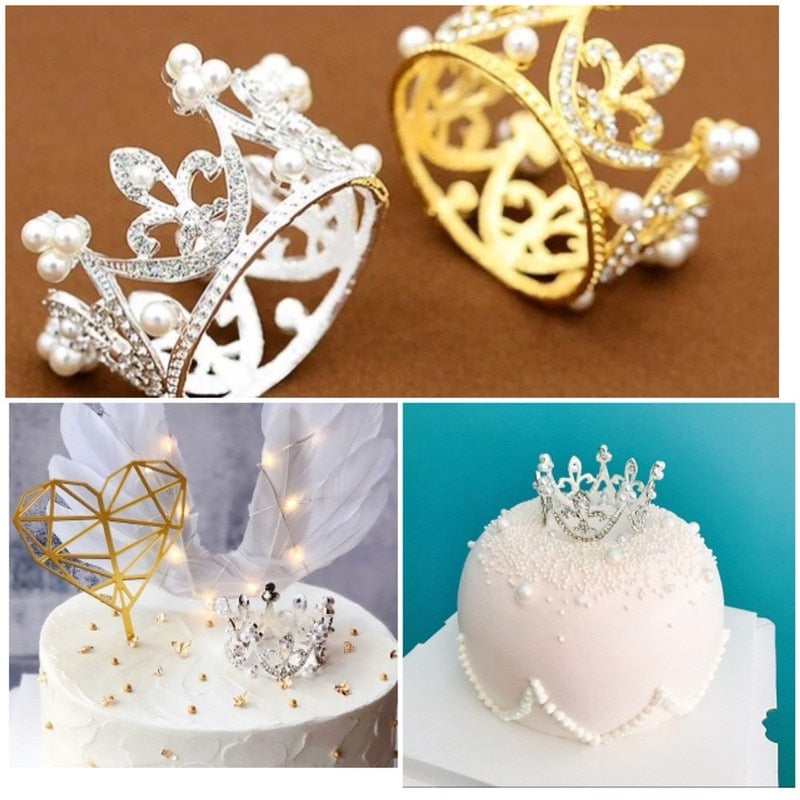 Mini Crown Cake Top Hat Romantic Pearl Wreath Happy Birthday Children's Hair Accessories Wedding Decoration Gift Party 