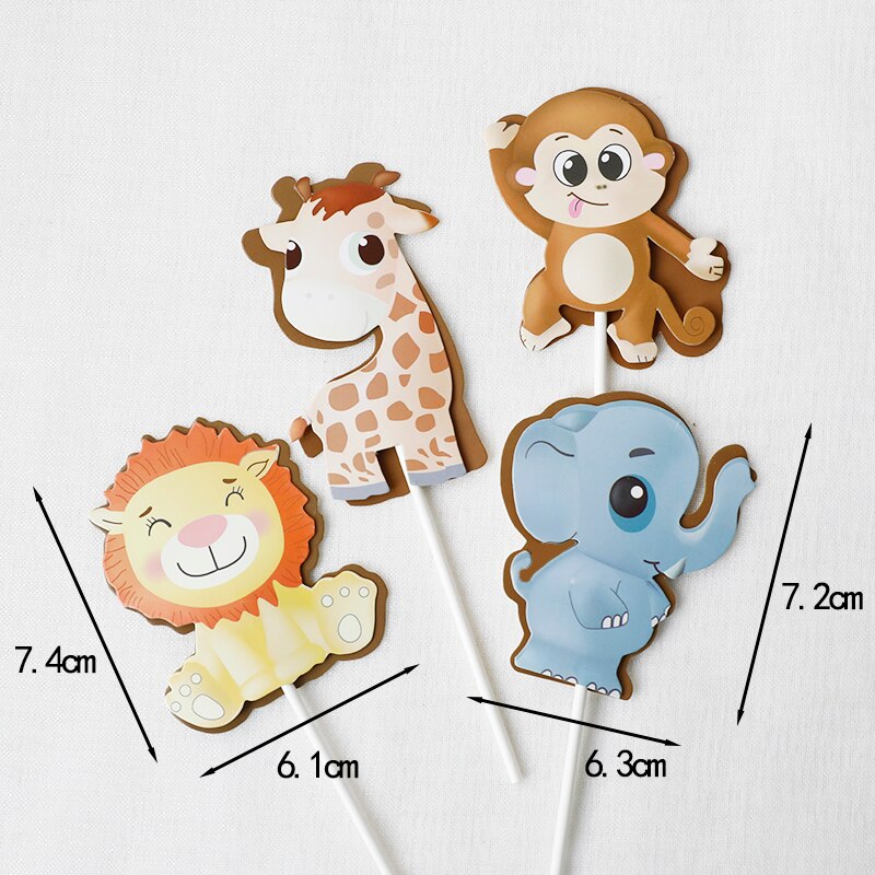 Jungle Safari Animals Birthday Party Cake Topper Soft pottery Panda Tiger Elephant oh baby year Decoration Supplies Gift 