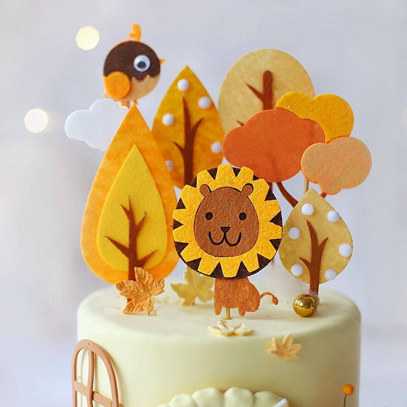 Woodland Animals Cake Decor Soft Snail Bird King One Jungle Safari Topper Happy Birthday Party Kids Baking Supplie 