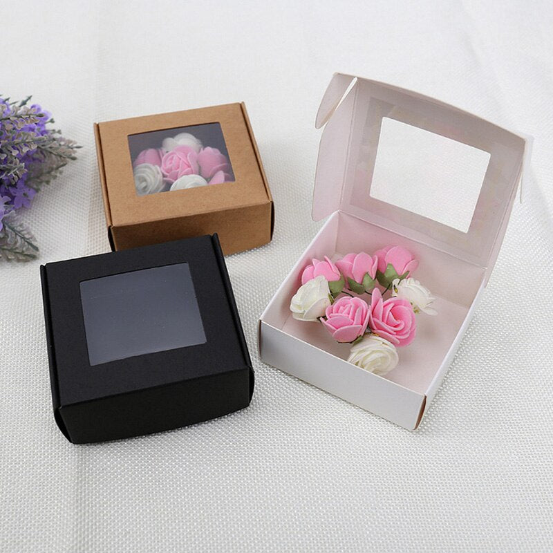 pcs Small Kraft Paper Gift Box Window Wedding Birthday Christmas Party Cookies Candy Packaging Boxes Package 