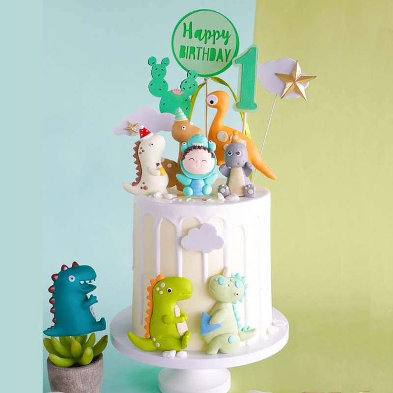 Dinosaur Party Decoration Cake Topper Birthday Happy Anniversary Jurassic Dino Animals Kids Favors Cakes Decorating Dessert Gift 