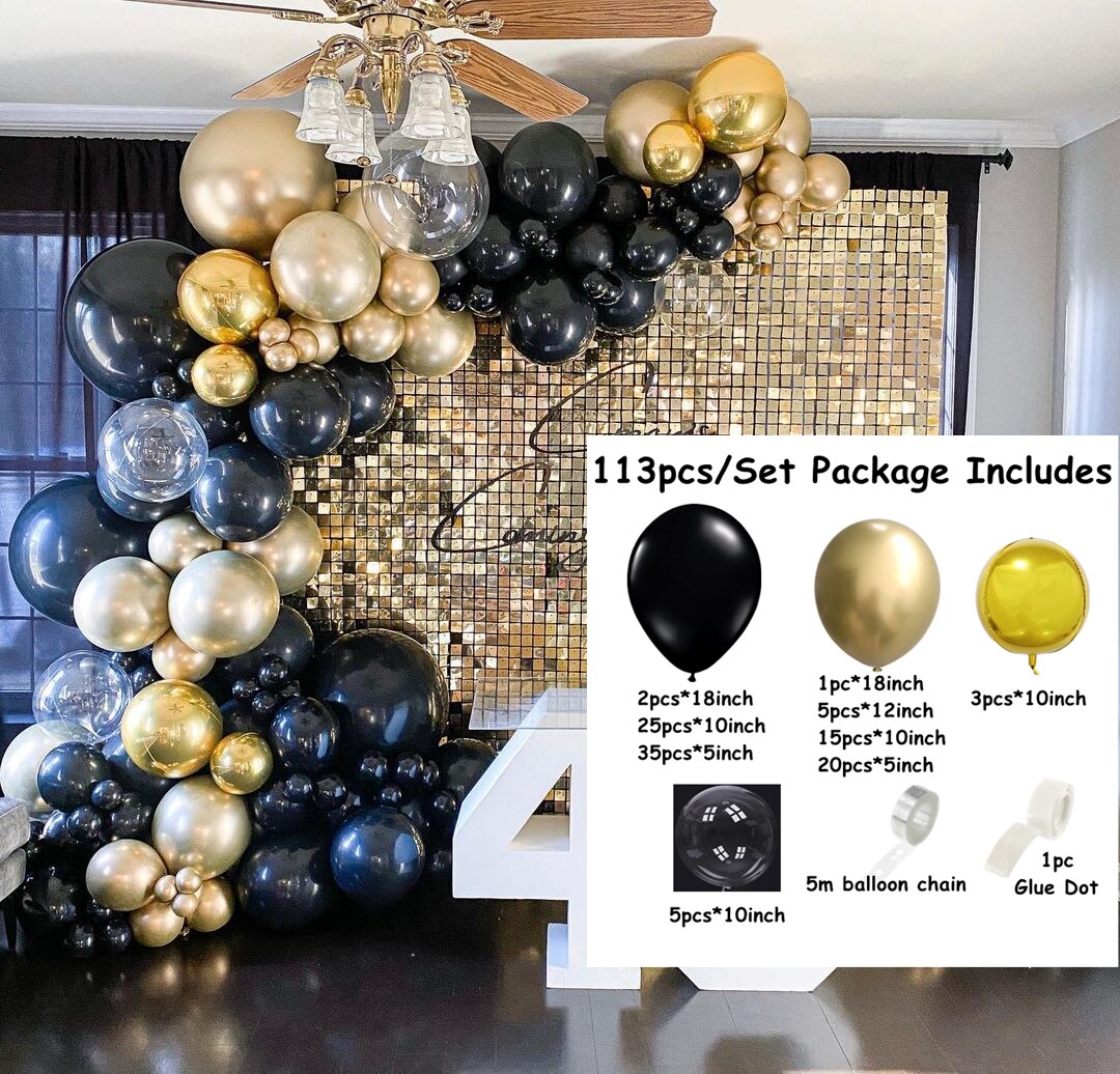 pcs/Set Black Gold Balloon Garland Arch Kit Chrome Balloons Wedding Birthday Party Decor Balaos Baby Shower Globos Inflatable Decorations