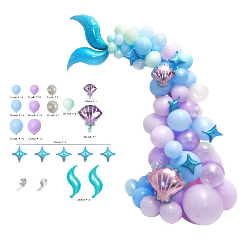 Mermaid Themed Party Decorations Purple Blue Balloons Set Girls Birthday Baby Shower Supplies Fishtail Foil Balloon 