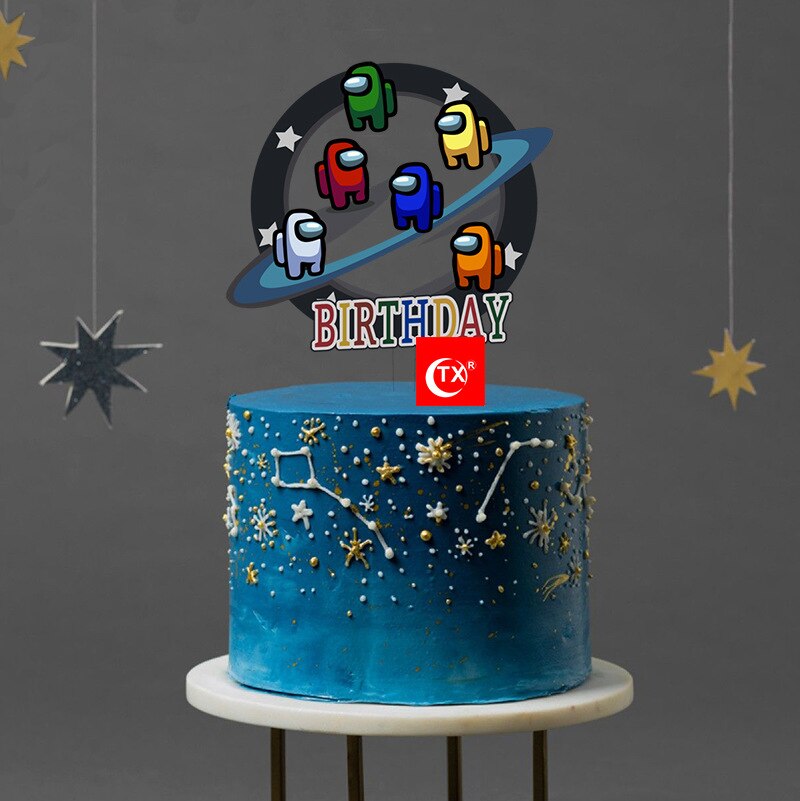 Planet Acrylic Happy Birthday Cake Toppers Transparent Astronaut Space Kids Party Cupcake Decorations 