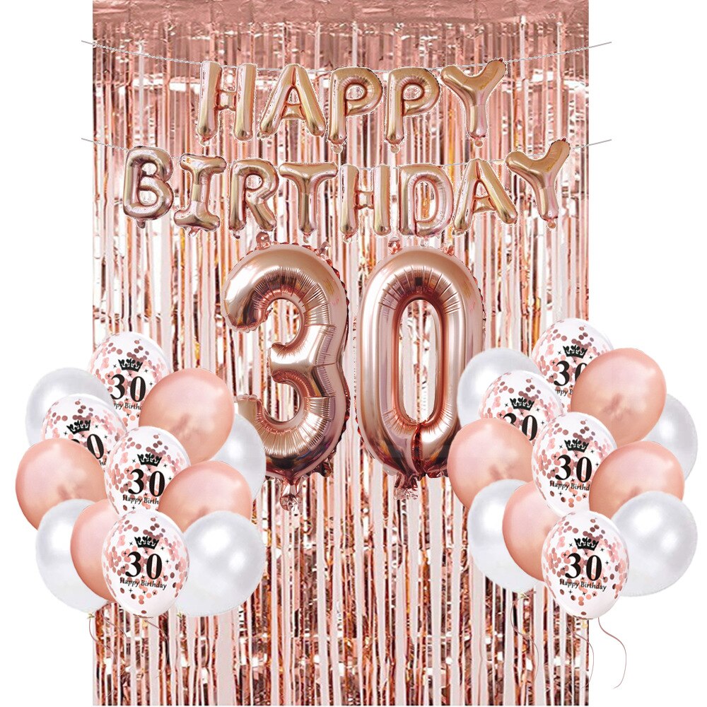 Rose Gold Birthday Balloon Decoration Set Number Foil Rain Curtain Women th Supplies 