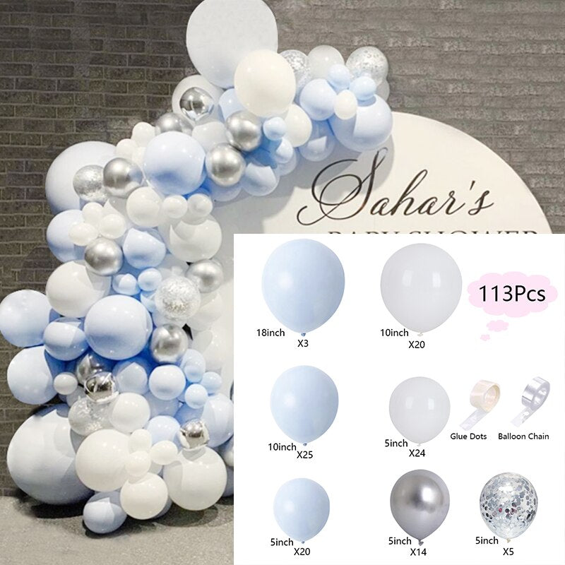 Balloons Arch Set Blue White Silver Confetti Balloon Garland Wedding Baby Baptism Shower Birthday Party Decoration Inflatable Decorations