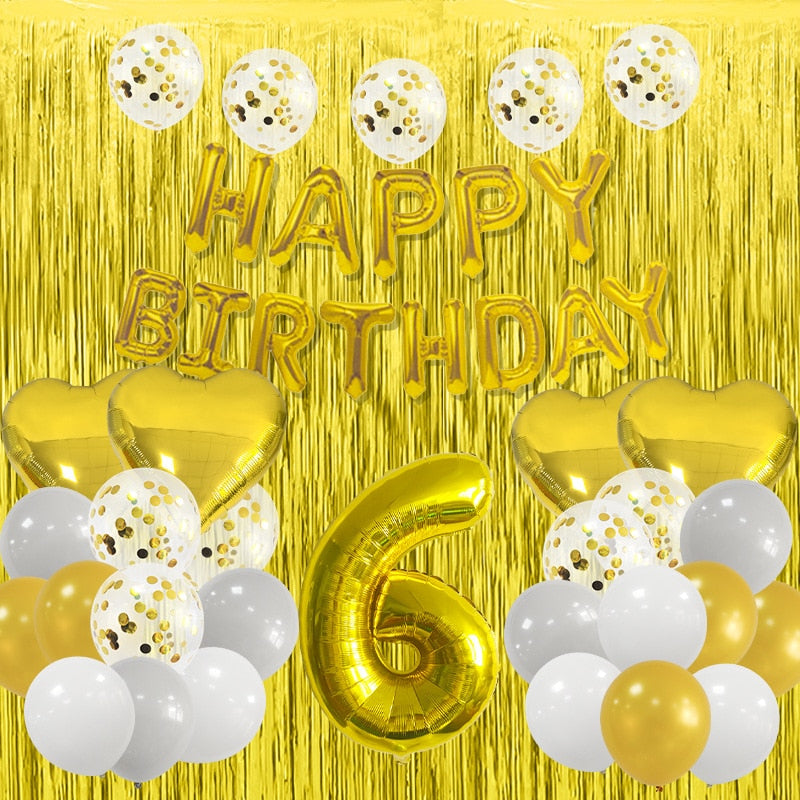 Happy Birthday Party Decorations Gold Latex Balloons Kit Foil Curtain Confetti st th 