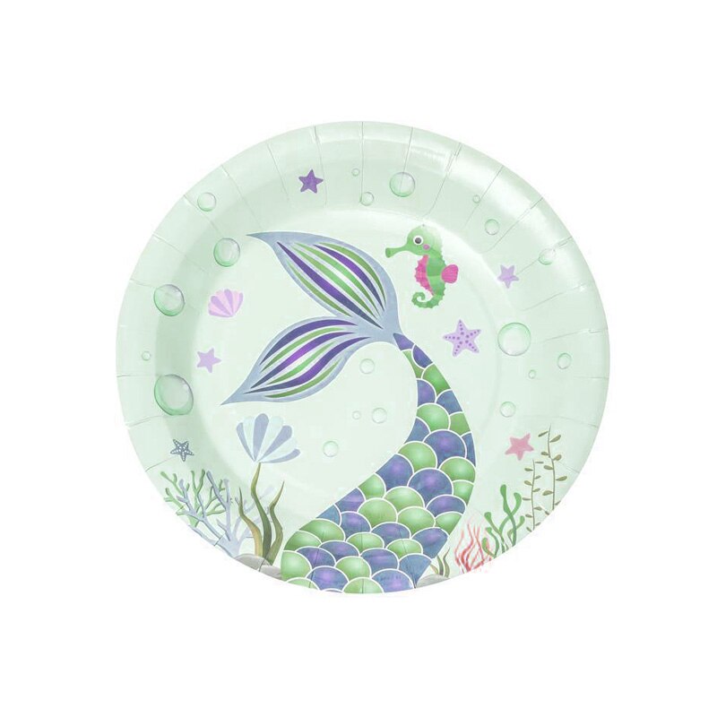 Mermaid Disposable Tableware Paper Plates Cups Napkin Boy Girl Baby Shower Adult Kids Happy Birthday Party Decoration Supplies PartyDecorHQ