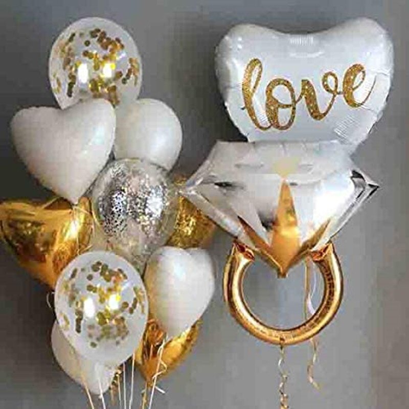 Set Round White Gold Glitter Print Mr&Mrs LOVE Foil Balloons Bride Marriage Valentine's Day Globos Wedding Party Decor 