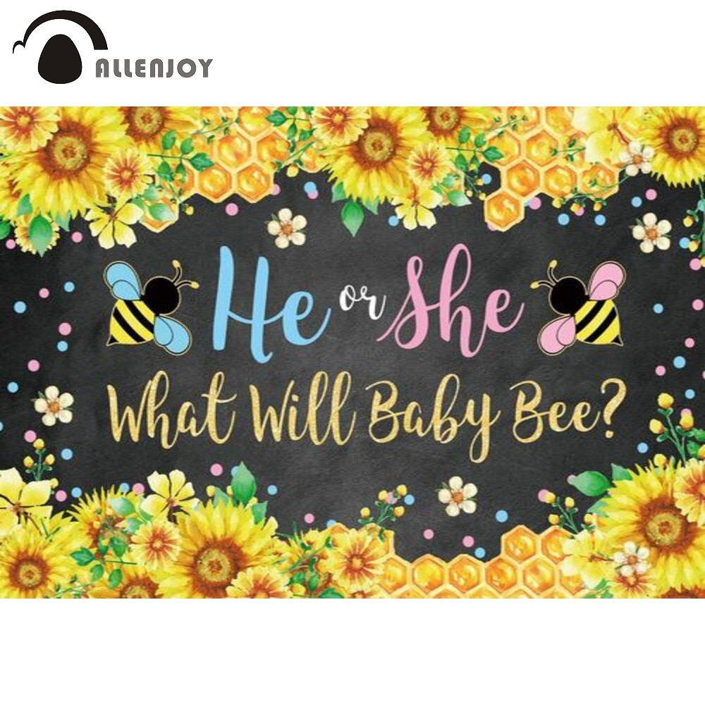 Will Baby Bee Gender Reveal Party Background Sunflowers Colourful Dots Birthday Photozone Backdrop 