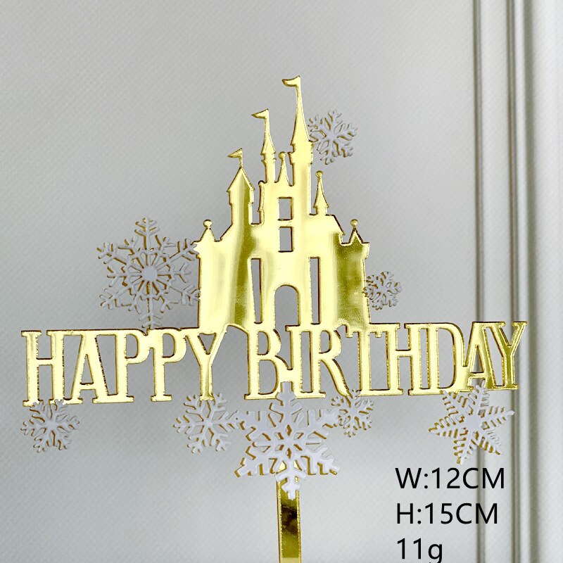 Happy Birthday Cake Topper Snowflake Castle Decoration Acrylic Blue Christmas Tree Cupcake Toppers Baking 